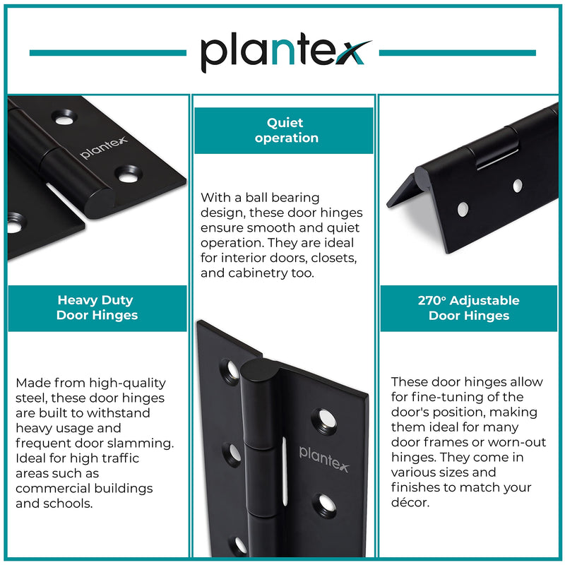 Plantex Door Hinges/Stainless Steel Door Butt 3 inch x 16 Gauge/1.5 mm Thickness Home/Office/Hotel/Hinges for Main Door/Cabinet/Wardrobe/Soft Close Hinge/Kabza - Pack of 24 (Black)-6