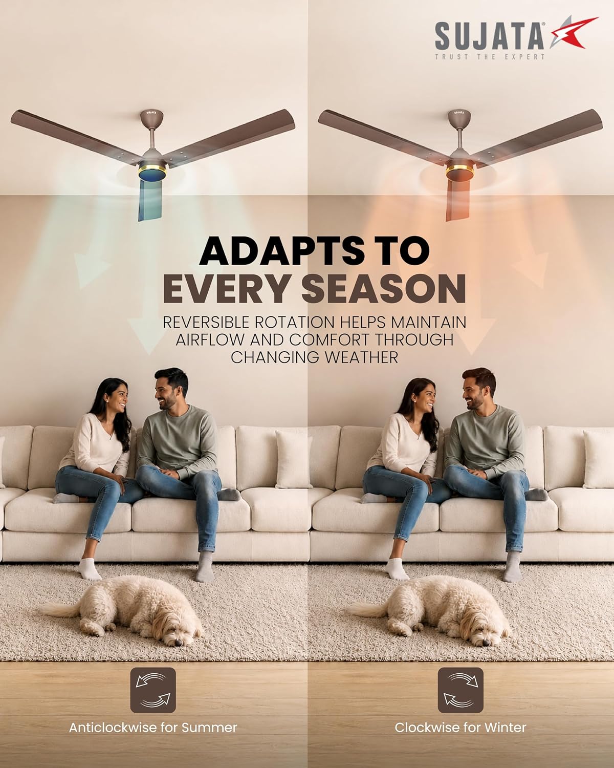 Sujata Slim Air BLDC 1200 mm Ceiling Fan with Remote | 5 Star-5