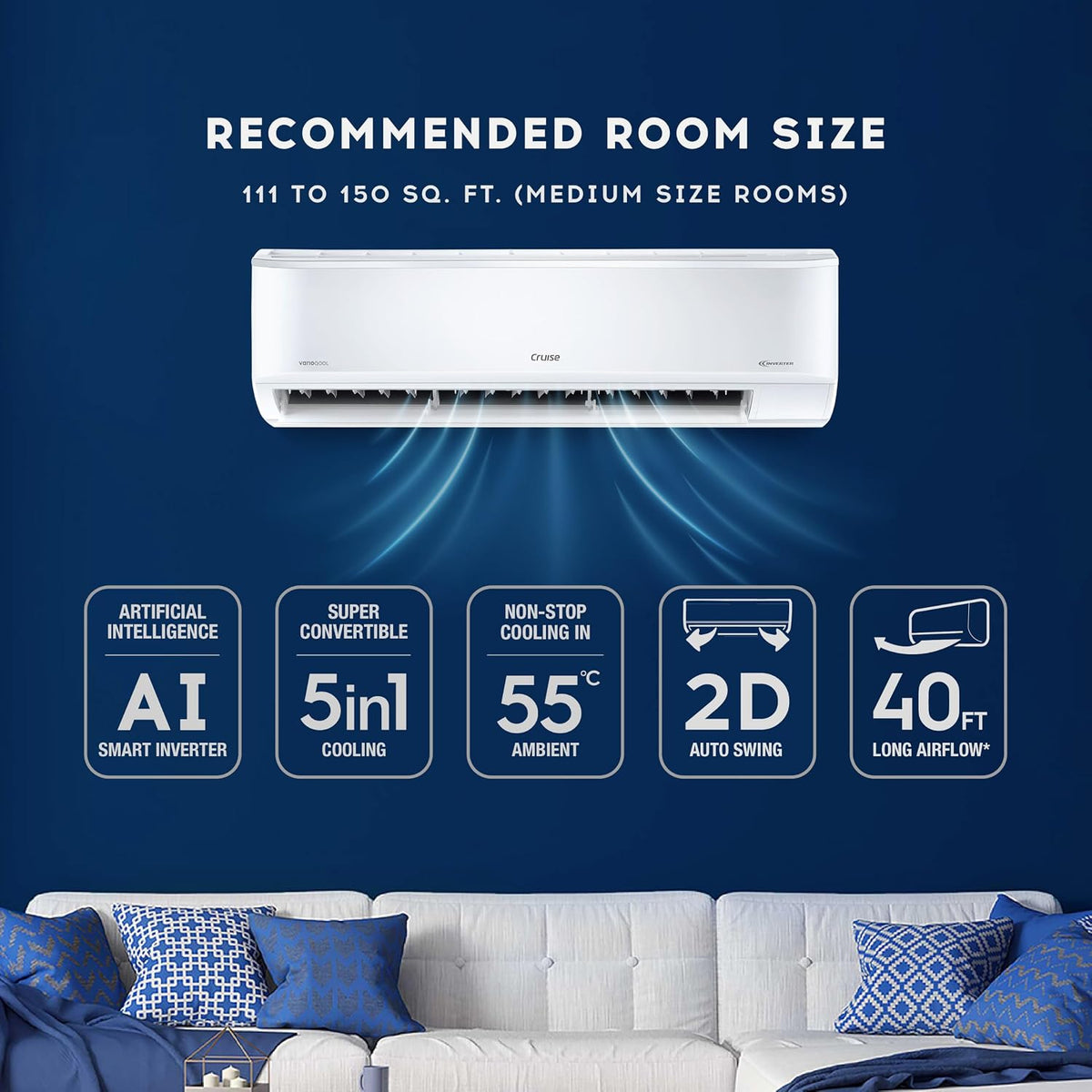 Cruise Smart Choice 2 Ton 3 Star Inverter Split AC (CWCVBM-VQ1D243, White)