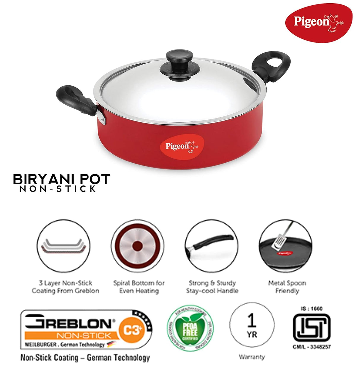 Pigeon by Stovekraft Aluminium Non-Stick Biriyani Pot with Lid