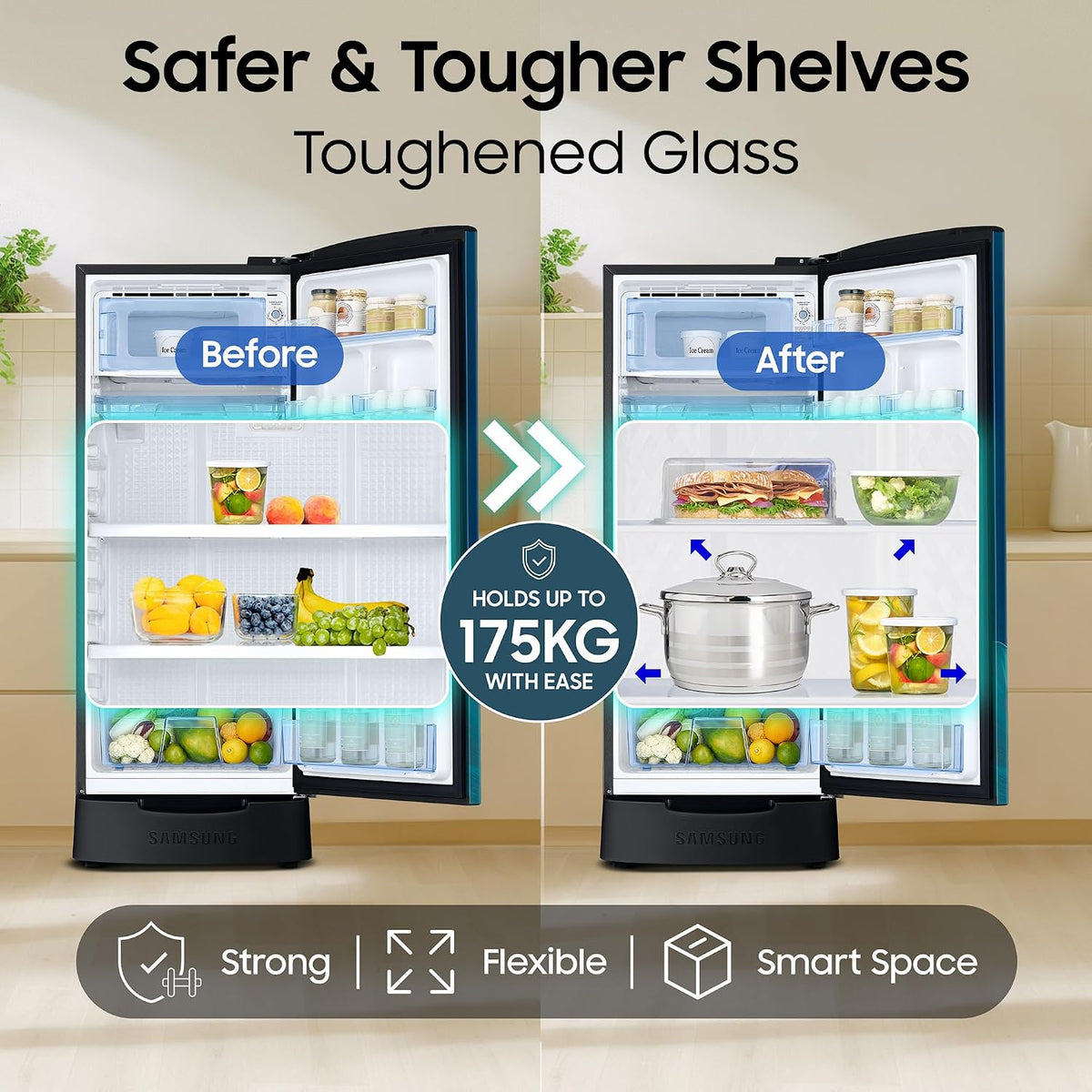 Samsung 183 L, 4 Star, Digital Inverter, Direct-Cool Single Door Refrigerator (RR20H28249U/NL, Paradise Bloom Blue, Base Stand Drawer, Single Touch)-5