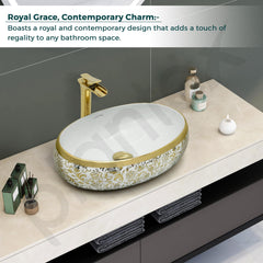 Plantex Wash Basin For Bathroom/Tabletop Designer Ceramic Basin/Countertop Vessel Sink Basin - Indo-European Collection (24 x 16 x 7 Inch)-2