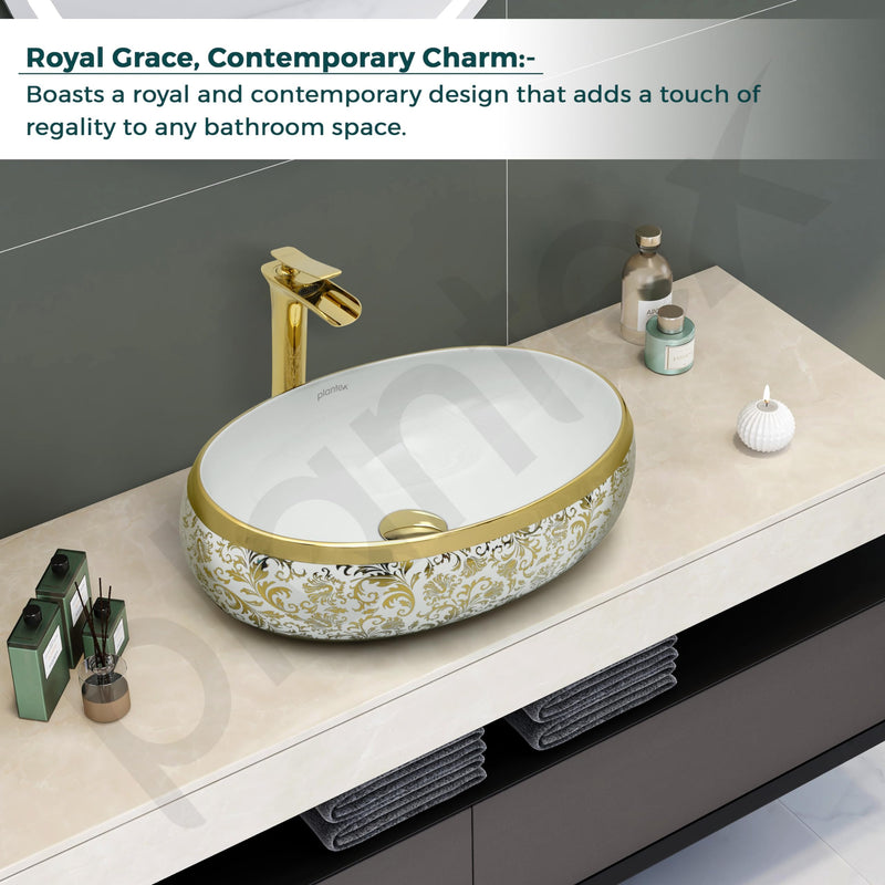 Plantex Wash Basin For Bathroom/Tabletop Designer Ceramic Basin/Countertop Vessel Sink Basin - Indo-European Collection (24 x 16 x 7 Inch)-2
