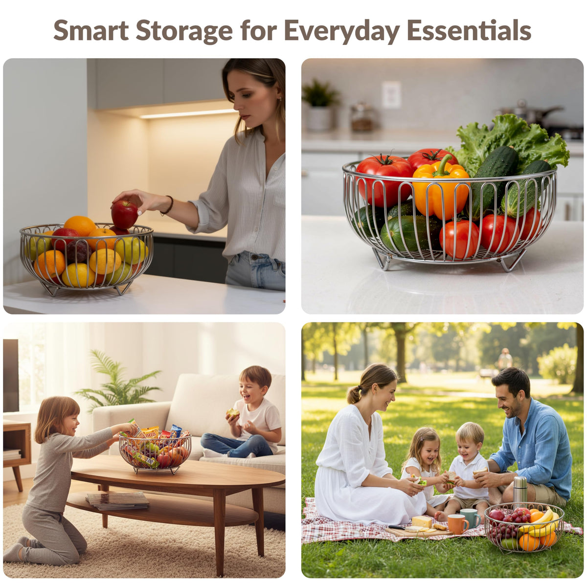 Plantex Stainless Steel Fruit Basket for Dining Table/Onion Potato Rack for Kitchen/Wired Fruit Bowl for Countertop Storage Chrome Finish-6