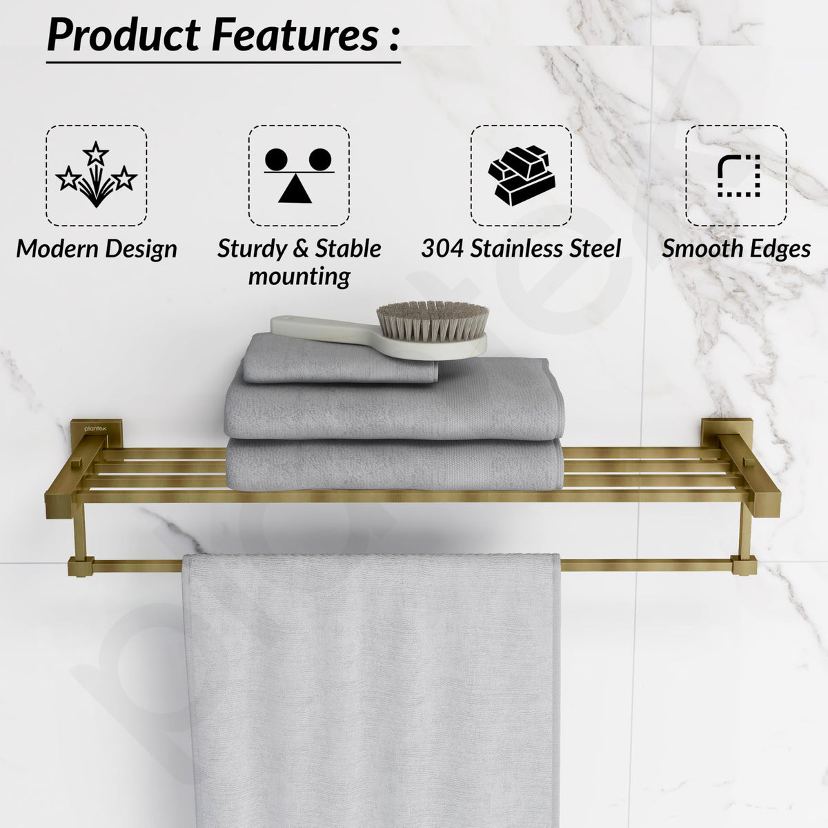 Plantex 304 Grade Stainless Steel Bathroom Towel Rack/Towel Hanger Stand/Towel Bar/Bathroom Accessories - Splash (Antique Finish)-2