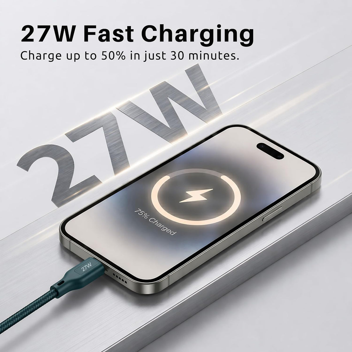 Philips DLC4130LT/94 27W iPhone Original Type-C to Lightning Fast Charging Cable (1m, Crystal Teal)
