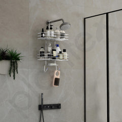 Plantex No Drill Bathroom Organiser/Shower Caddy for Bathroom Hanging/5in1 Stainless Steel Shelf with Soap Holder and Hooks (Big Size-Square Shape-Chrome Finish)-4