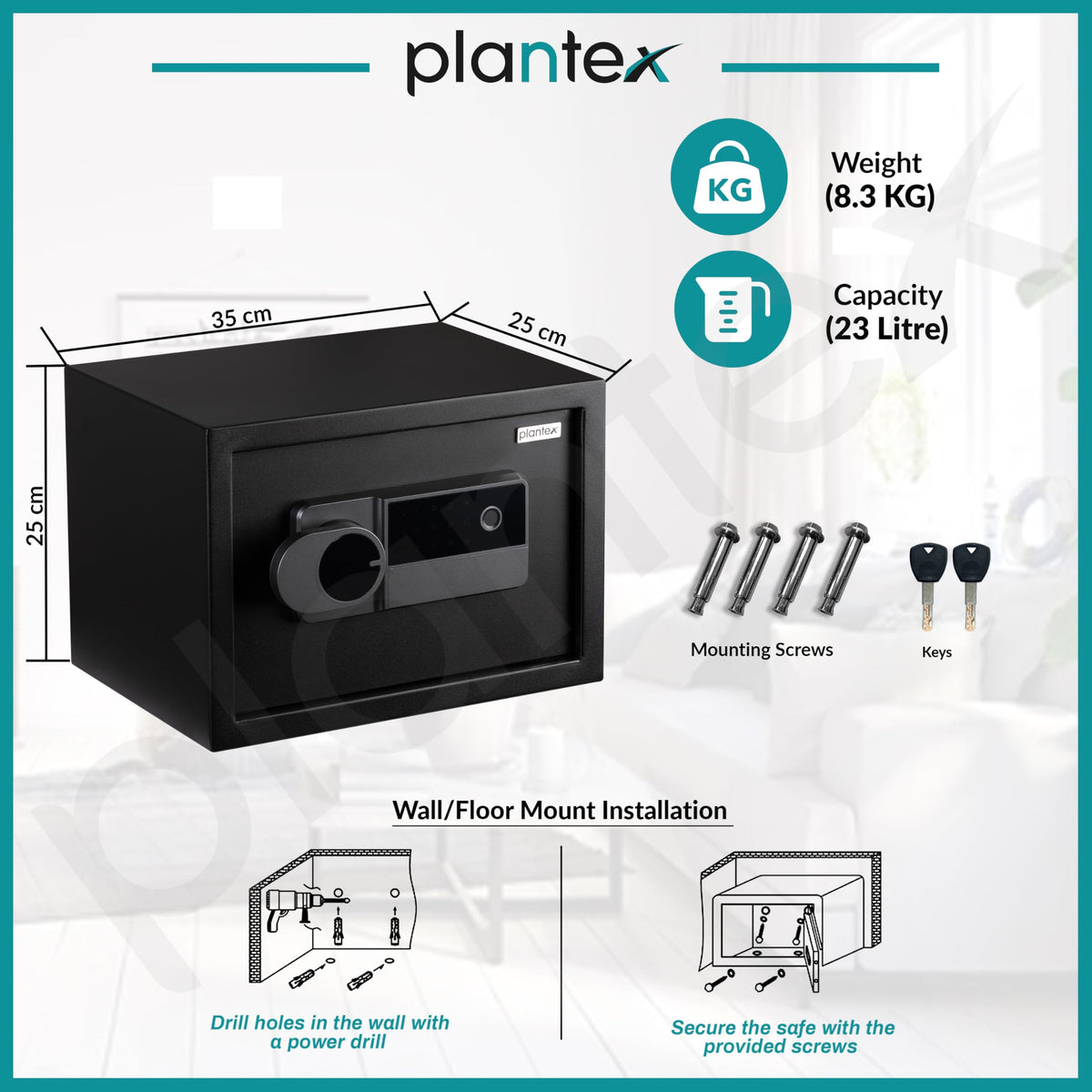 Plantex 23 Litre Digital Safe Locker for Home/Safe Locker Box with Touchscreen Panel/User Dual Code Access with Emergency Key Locks/Locker for Home Jewellery/2 Years Warranty By Plantex (Black)-4