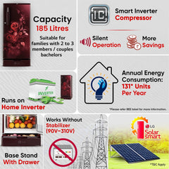 LG 185 L, 4 Star, Smart Inverter, Direct Cool Single Door Refrigerator (GLD1945ZOSE, Scarlet Euphoria, Base stand with Drawer)-3