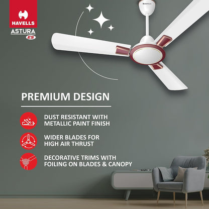 Havells 1200mm Astura Energy Saving Ceiling Fan (White Maroon, Pack of 2)