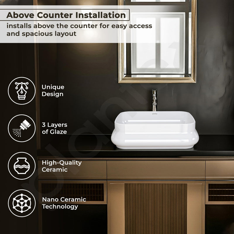 Plantex Platinum Ceramic Wash Basin/Washbasin for Bathroom/Tabletop Wash Basin with 10 Years Glaze Warranty by Plantex/ (Glossy White - 18 x 14 x 5 Inch)-2