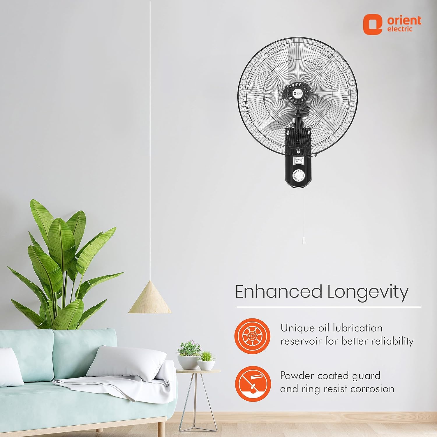 Orient Electric 450mm Tornado - Wall II Fan (Black Metal)