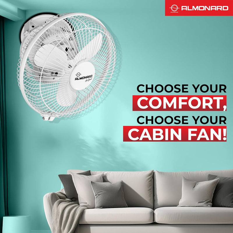 Almonard 300mm High Speed Cabin Fan, High Velocity Blades, Single Speed Setting, Cabin Fan for Office, Retail Kiosks, Available in White