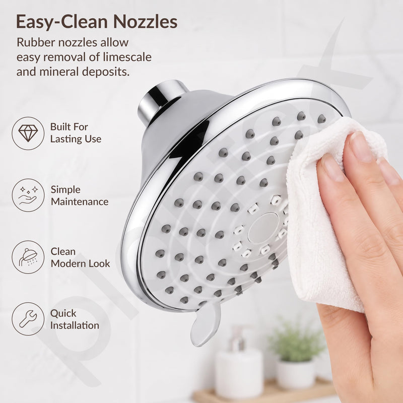 Plantex 4 Inch ABS Shower Head for Bathroom/3-Mode Round Head Shower for Bathroom/High Pressure Overhead Shower - (Chrome)-5