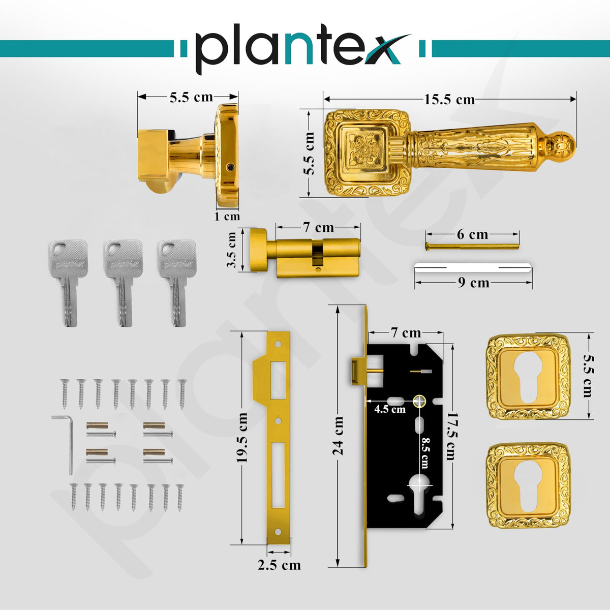 Plantex Premium Door Locks with 3 Years of Warranty By Plantex/Main Door Lock for Home/Mortise Lock for Door - Main Door Lock Set (643 - PVD Gold)