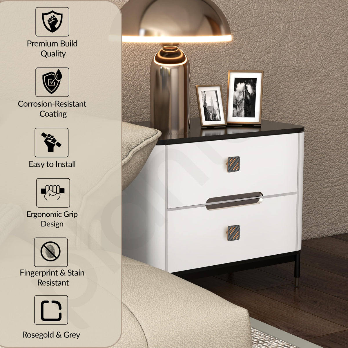 Plantex Knobs for Drawers/Drawer Knobs for Cabinets/Pull-Push Knobs for Kitchen/Bedroom Drawer - Pack of 4 (SH-434, Rose Gold & Grey)-3