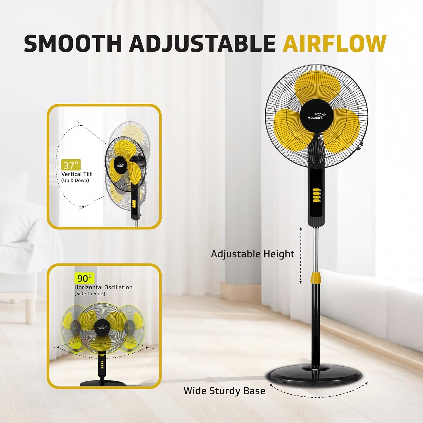 V-Guard Esfera STS Plus Neo Pedestal Cum Table Fan | Versatile 2-In-1 Operation | 1350 RPM Motor | Customisable Tilt And Oscillation Control | Yellow Black | 40 cm (400mm)