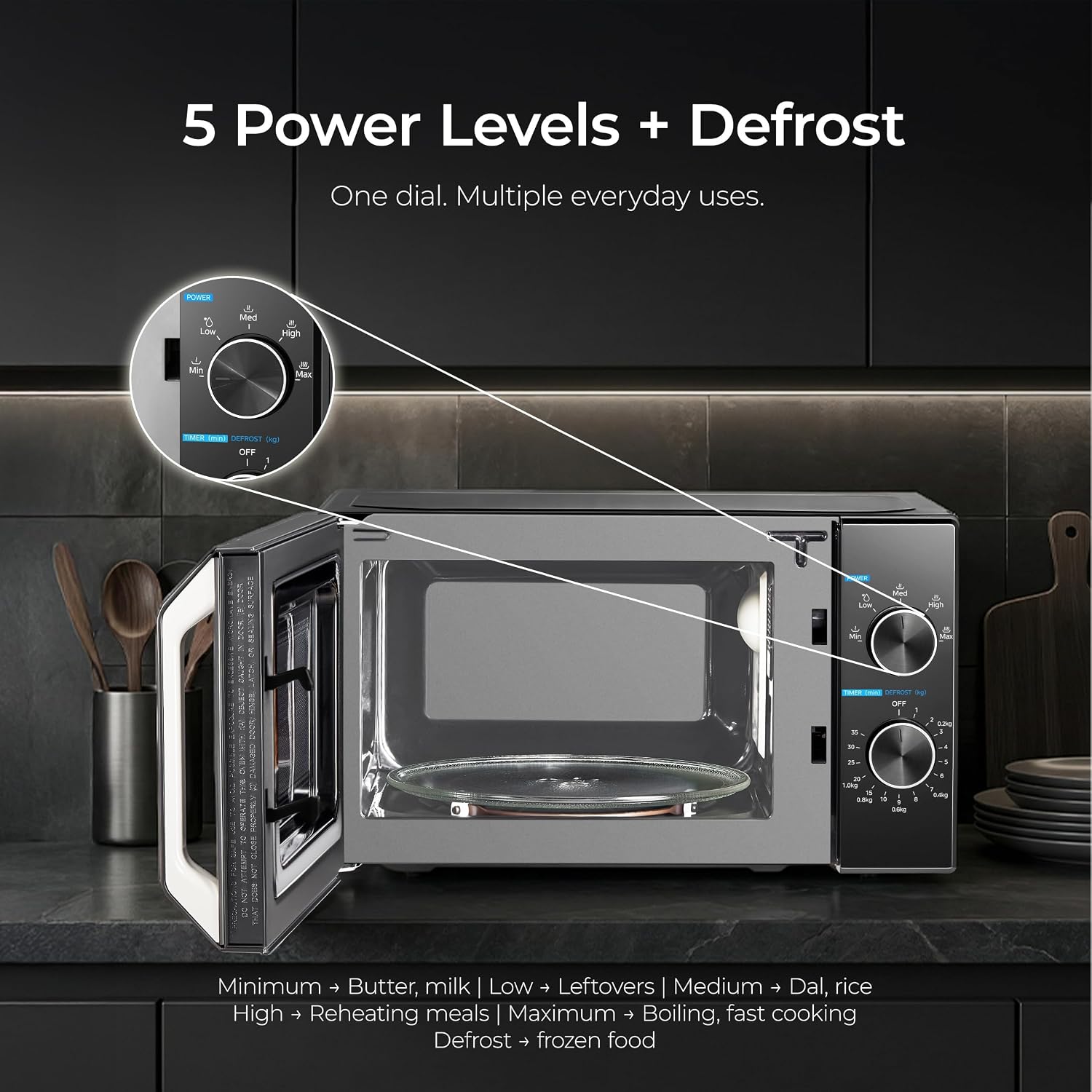 Midea 20L Solo Microwave Oven | 5 Power Levels + Defrost | 10-Year Magnetron Warranty | Mechanical Knob Control | Easy-Clean Powder-Coated Cavity | Energy Efficient | Oven for Reheating & Cooking