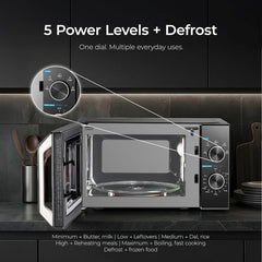 Midea 20L Solo Microwave Oven | 5 Power Levels + Defrost | 10-Year Magnetron Warranty | Mechanical Knob Control | Easy-Clean Powder-Coated Cavity | Energy Efficient | Oven for Reheating & Cooking
