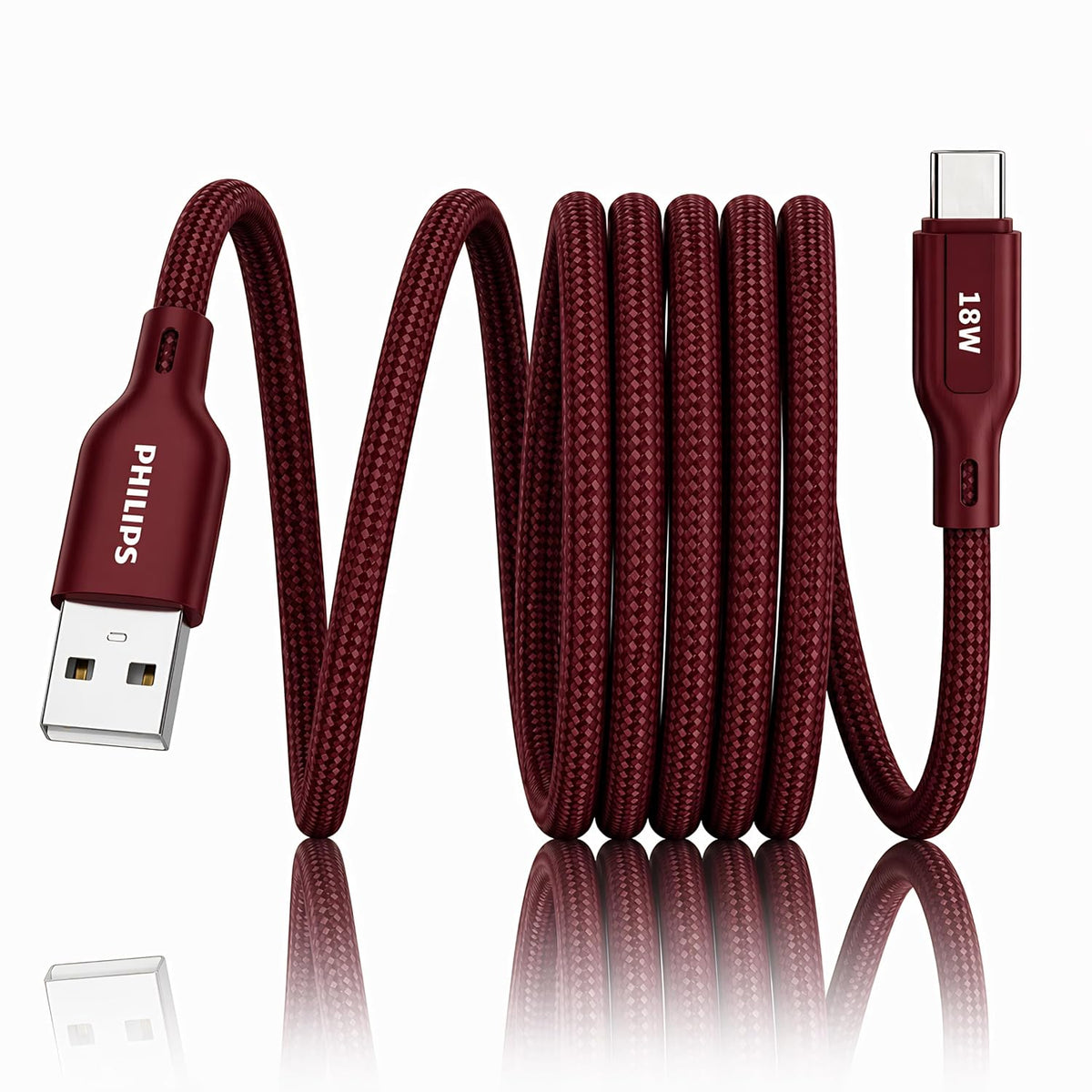 Philips DLC4160AI/94 18W Type-A to Type-C Fast Charging Cable (2m, Iron Red)