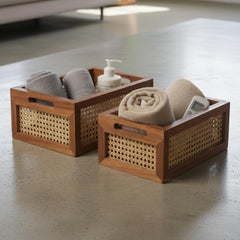 Multi-Purpose Rattan Organizer Caddy for Kitchen & Dining-Set Of 2