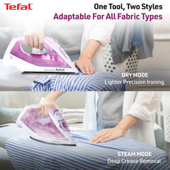 Tefal Pink Steam Essential Iron | 1200 Watts Lightweight Steam Iron with Non-Stick Soleplate | Continuous Steam Boost | Vertical Steaming | No.1 Ironing Brand in Europe | 2-Year Warranty