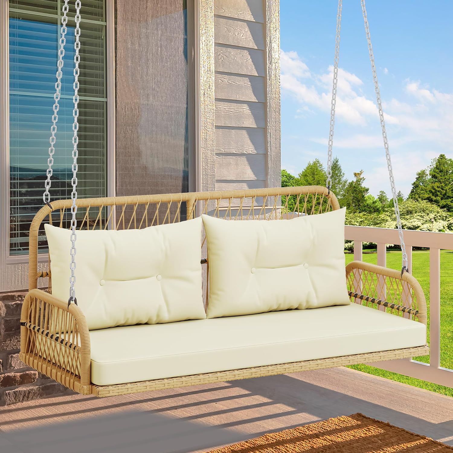 Anette Double Seater Hanging Swing Without Stand For Balcony, Garden Swing (Honey)