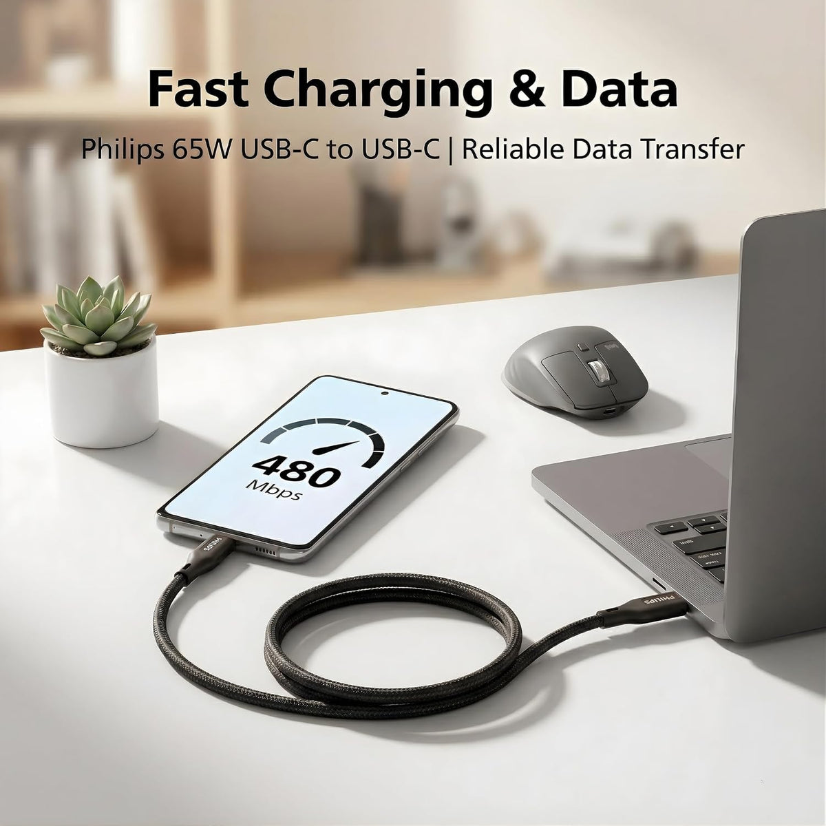 Philips DLC4150CB/94 65W Type-C to Type-C Fast Charging Cable (1.5m, Dark Slate)