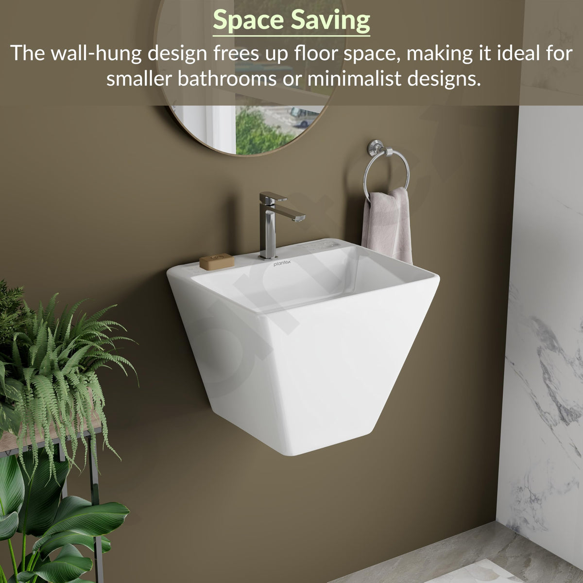 Plantex Ceramic Wash Basin/Half Pedestal Washbasin for Bathroom with 10 Years Glaze Warranty by Plantex/Wall Hung Wash Basin for Office/Hotels (White - 18x 14 x 14 Inch)-2
