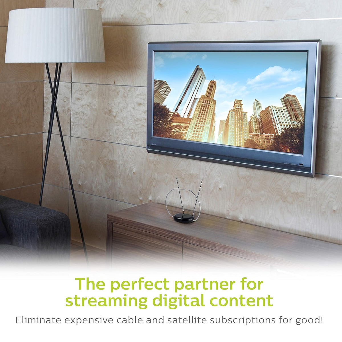 Philips Rabbit Ears Black Indoor TV Antenna, Dipoles and Circular Loop, Tabletop Antenna, Digital (SDV8201B/27)