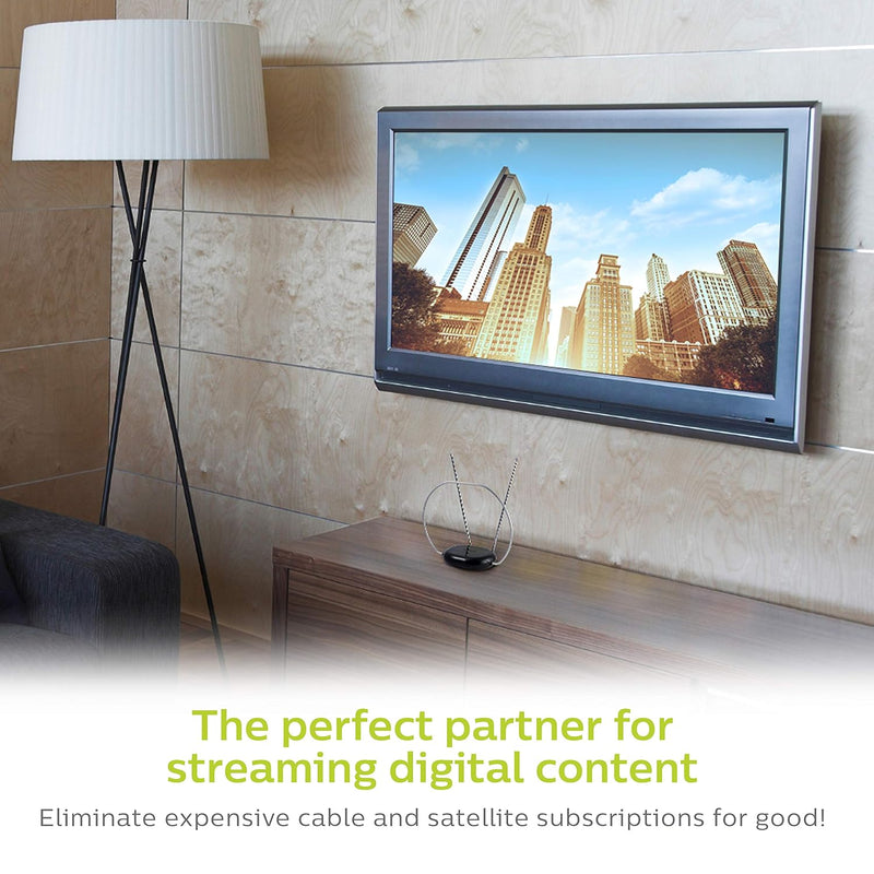 Philips Rabbit Ears Black Indoor TV Antenna, Dipoles and Circular Loop, Tabletop Antenna, Digital (SDV8201B/27)