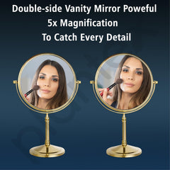 Plantex Premium Brass Magnifying Mirror/Two-Sided 360° Swivel Makeup Mirror with 5x/1x Magnification/Table Mirror (8 Inch-Golden/Tabletop)-3