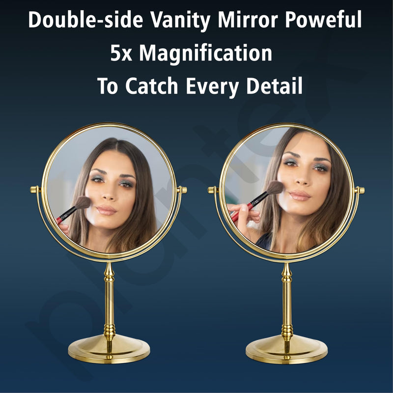 Plantex Premium Brass Magnifying Mirror/Two-Sided 360° Swivel Makeup Mirror with 5x/1x Magnification/Table Mirror (8 Inch-Golden/Tabletop)-3