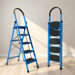 Plantex Premium 4 Step Steel Ladder/Ladder for Home/Wide Anti-Skid Wide Step Ladder/Capacity Upto 150 Kg (Blue & Black)
