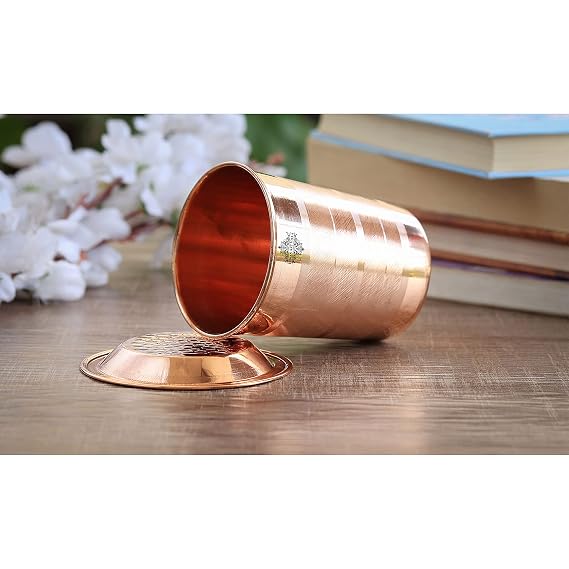 Pure Copper Luxury Glass with Lid - 275 ML