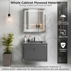 Plantex Wall Mount Vanity Cabinet with Washbasin and Mirror/Rectangular Basin with Cabinet for Bathroom - (Cryston-800, Grey)-2