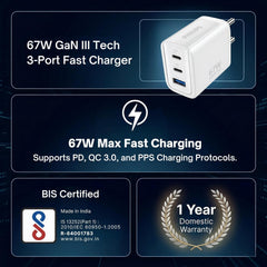 Philips DLP6331CW/94 Gen III Tech 67W Fast Charging Wall Charger (Alba White)
