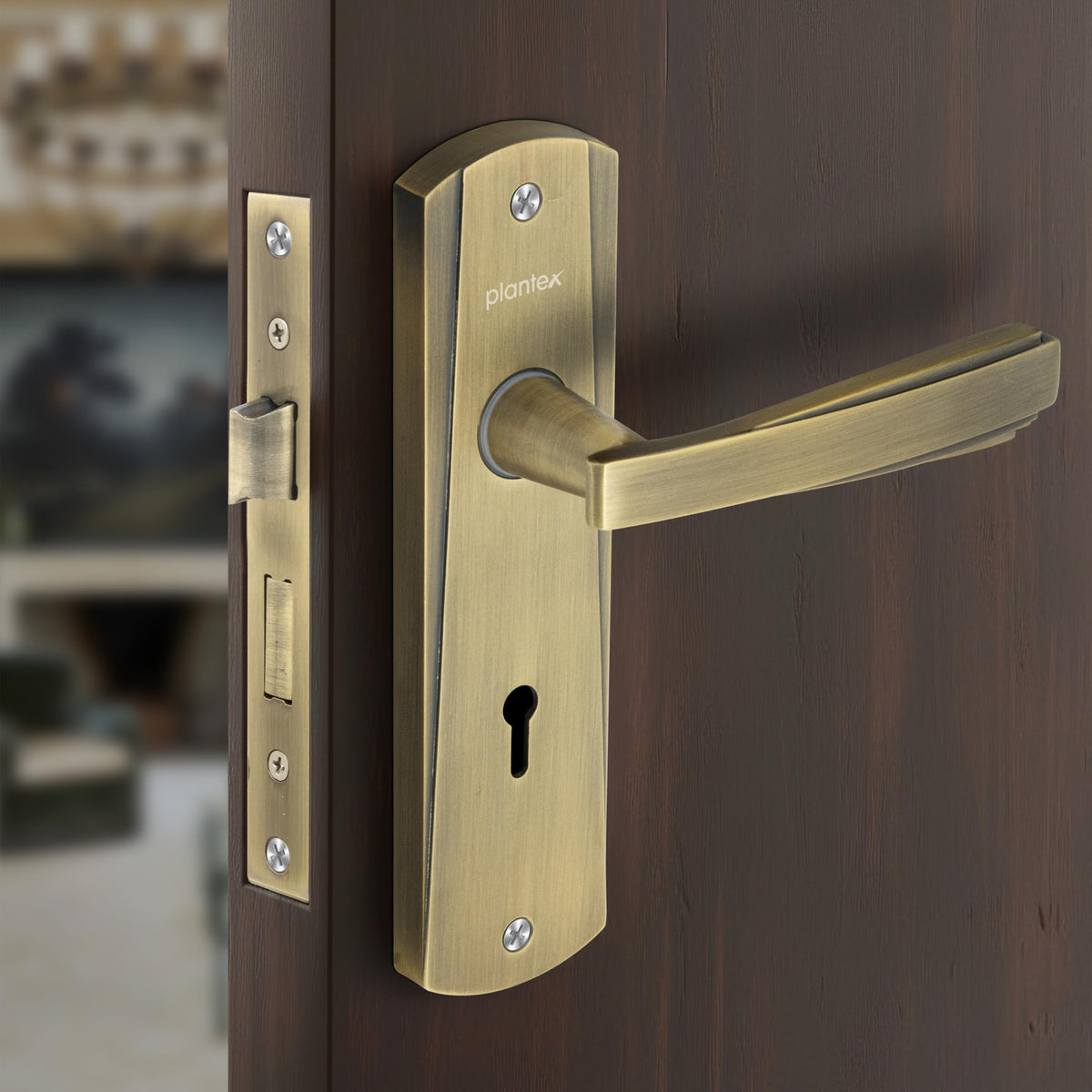 Plantex Heavy-Duty Door Lock Set - Main Door Lock Handle Set/Mortise Lock with 3 Keys, Pack of 1 (8130-Brass Antique)-1