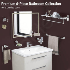 Plantex Bathroom Set - Stainless Steel Folding Towel Rack with 304 Grade Skyllo Bathroom Accessories Set of 5 - Towel Rod/Napkin Ring/Tumbler Holder/Soap Holder/Robe Hook - Combo (Chrome)-3