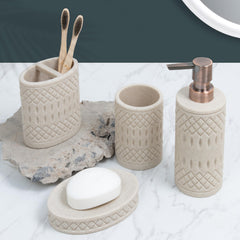 Plantex Resin Bathroom Accessories Set/Soap Holder for Bathroom/Toothbrush Holder/Tumbler Holder/Liquid Soap Dispenser -4 Piece (Beige)-1
