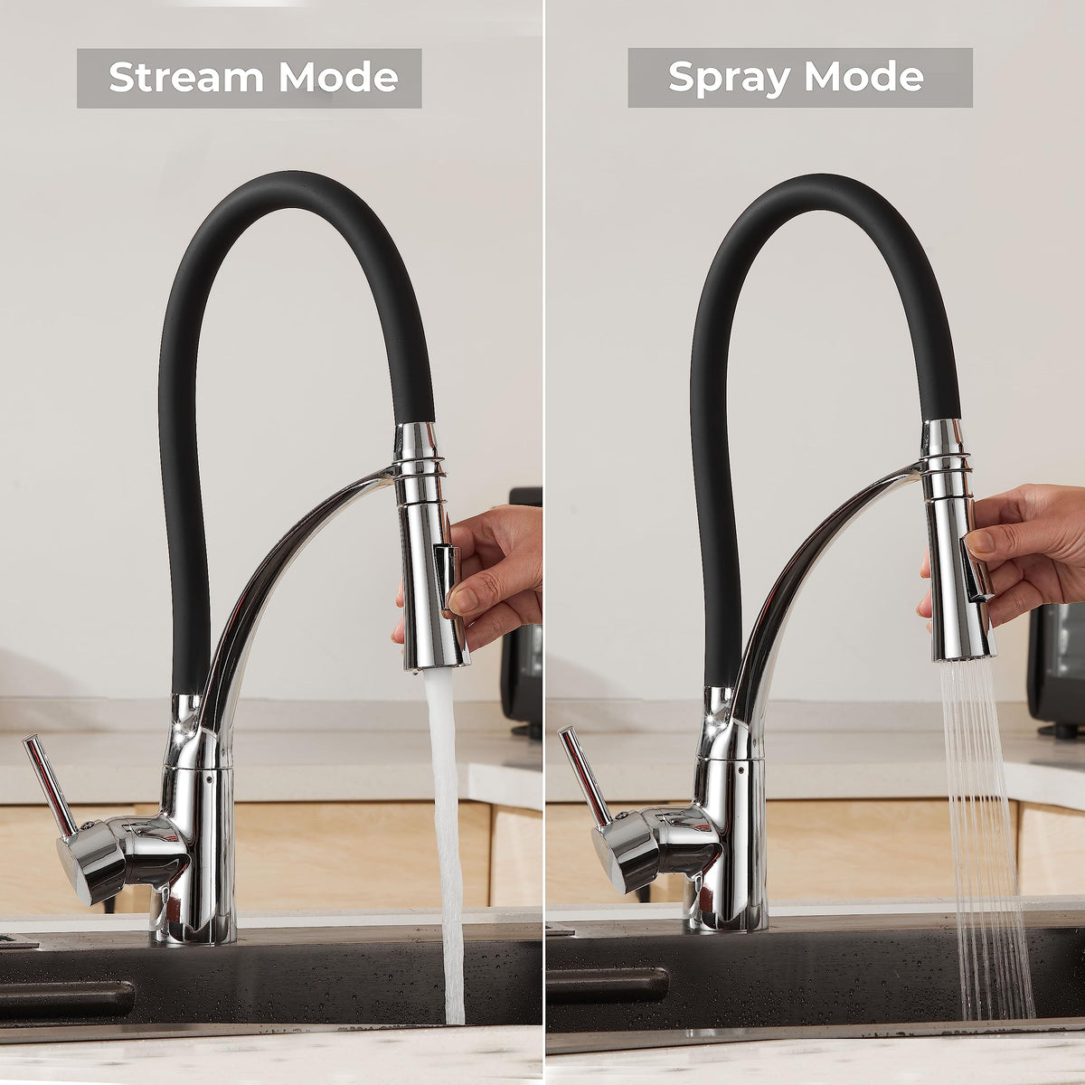 Plantex Designer Kitchen Sink Faucet/Pull Out Faucet for Kitchen Sink with 360‚° Rotatable Flexible tap for Kitchen Sink Deck Mounted -(Chrome & Black)-4