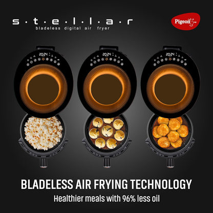 Pigeon by Stovekraft STELLAR Air Fryer Large 5.5L | 1500W BLADELESS Airfryer | Unique See Through Top View Glass | 360 AirWhirl Technology | Digital Touchscreen | 8 PRESETS Menu | Shake Feature