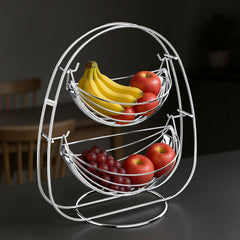 Plantex 2-Tier Swing Fruit Basket for Dining Table/Stainless Steel Fruit Storage Basket for Kitchen/Vegetable Stand(Nickel Chrome Finish)-1