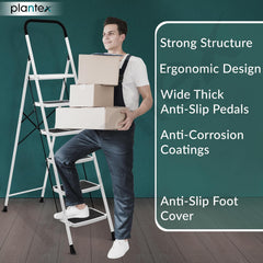 Plantex Alloy Steel 6 Step Ladder For Home/Foldable Strong Wide Step Ladder/Anti- Skid 6 Step Ladder - (White & Black)