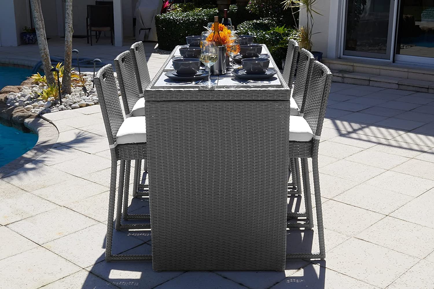 Battista Outdoor Patio Bar Sets 6 Chairs and 1 Table (Black)
