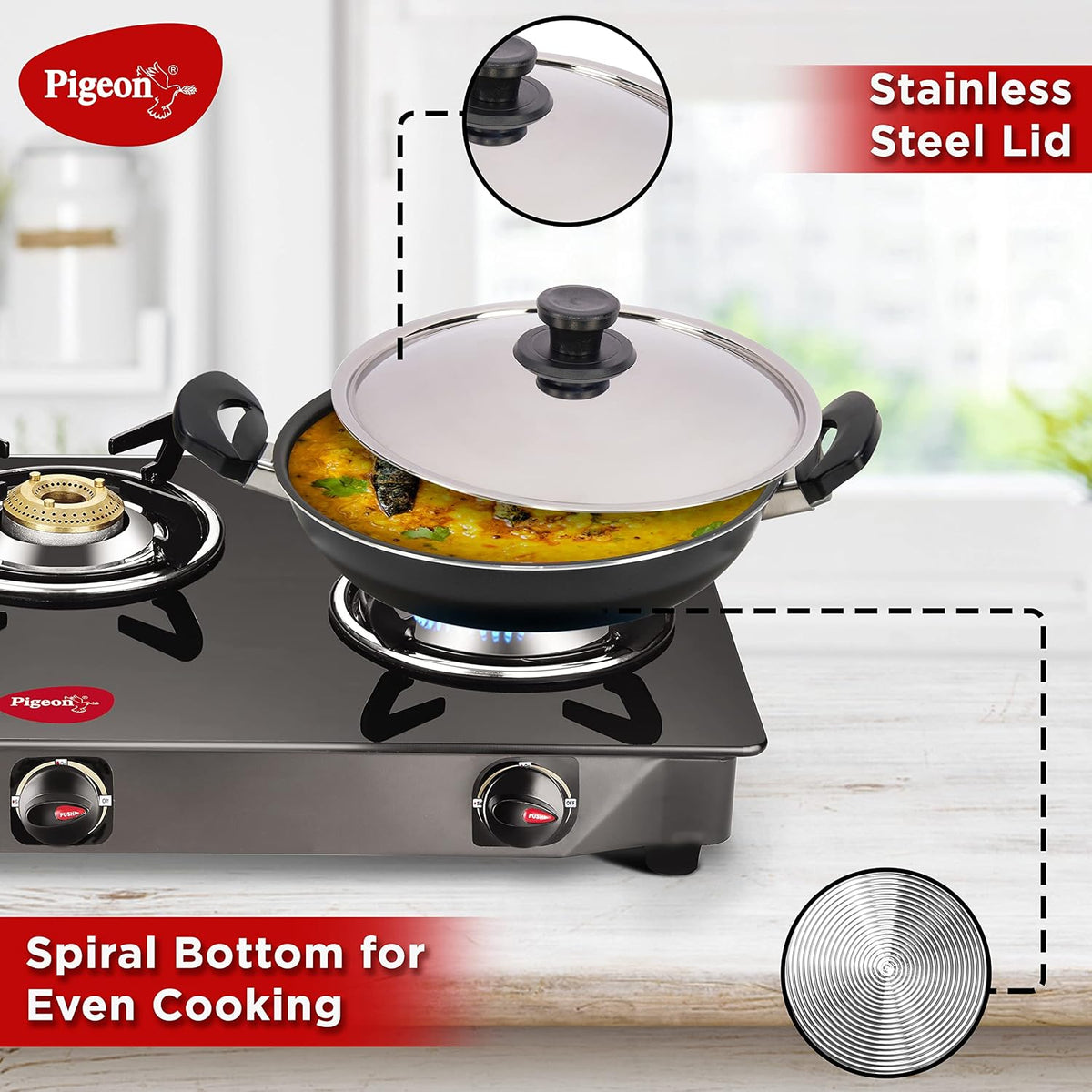 Pigeon Favourite 7 Piece Non-Stick Cookware Gift Set - Fry Pan, Kadhai, Lid, Sauce Pan, Spatula, Tadka Pan