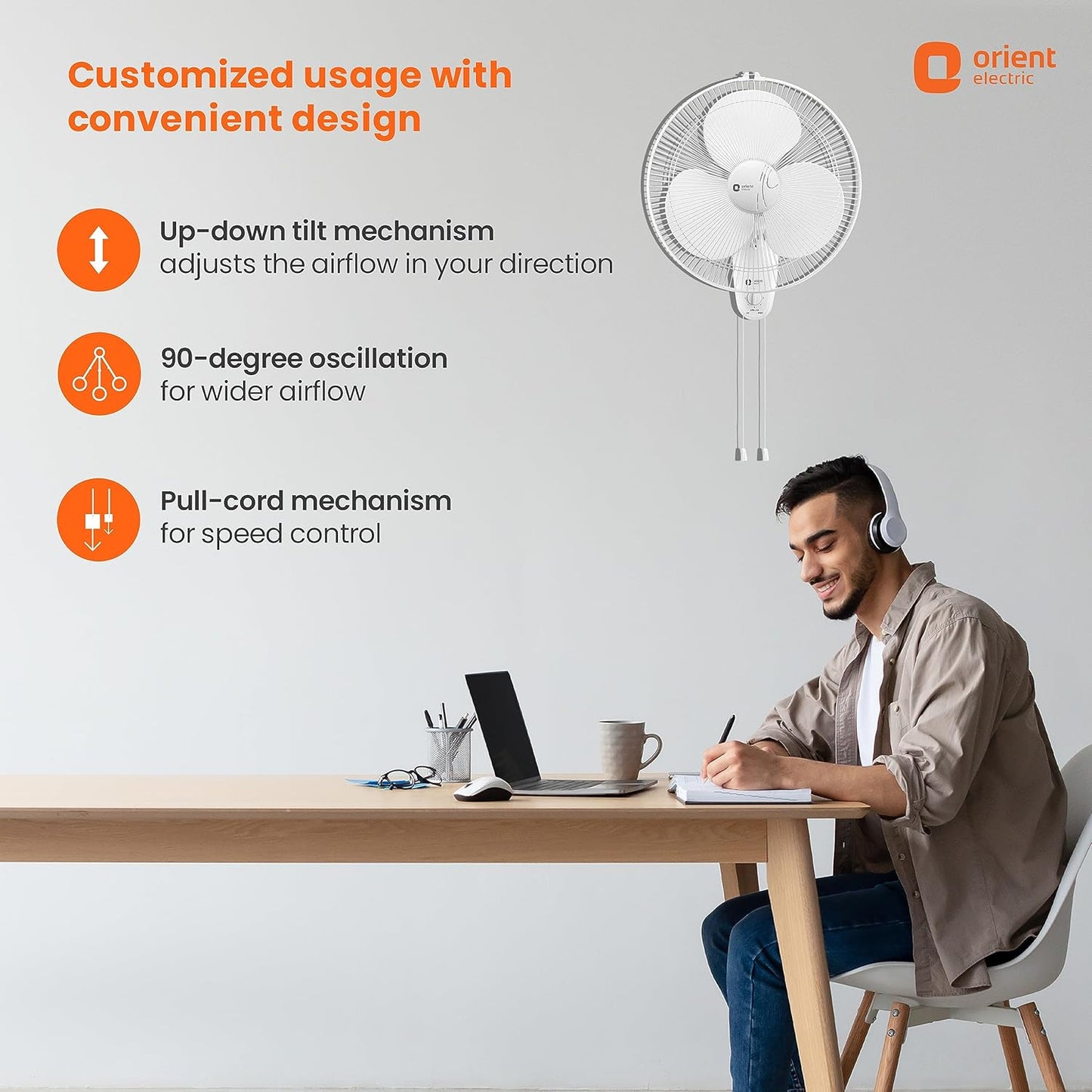 Orient Electric 400 MM Wall-44 Wall Fan | Wall Mount Fan for Home & Kitchen | Powerful Motor with High Air Delivery | Smooth Oscilation, 3-Speed Control | 2 Years Warranty by Orient | Crystal White