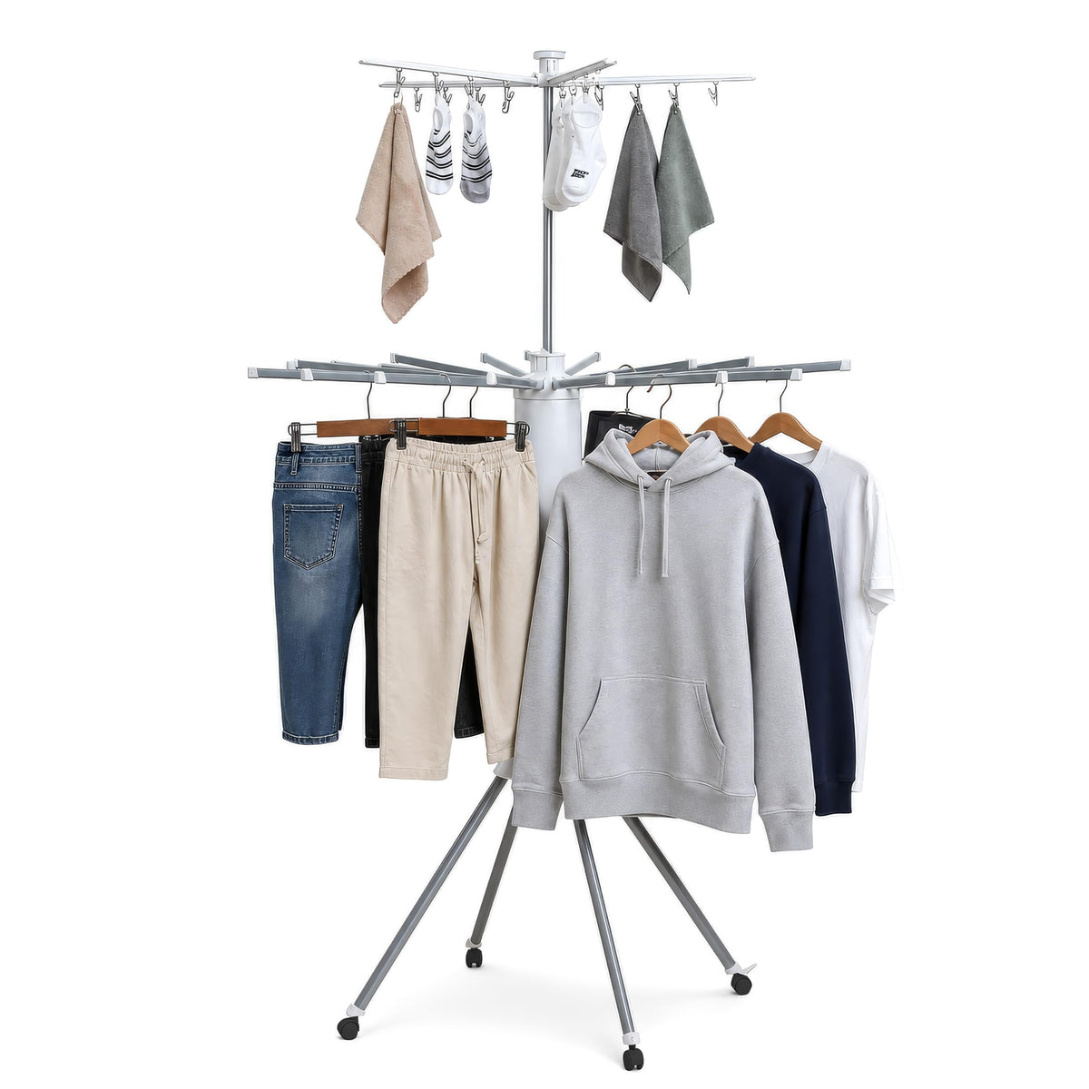 Plantex Cloth Stand for Home/Foldable Rotating Cloth Drying Rack/360‚° Cloth Stand with Lockable Wheel/Indoor & Outdoor Cloth Hanger - Pack of 1 (White)