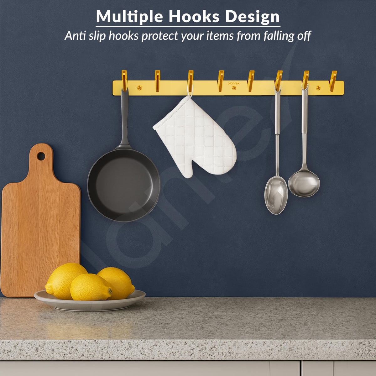 Plantex Wall Hooks for Hanging Cloth/Stainless Steel Towel Hangers/Bathroom Robe Hooks/Door Hangers/Square Wall Hook/Hook Rail for Hanging Keys - 8 Hooks (Pack of 3, PVD Gold)-2