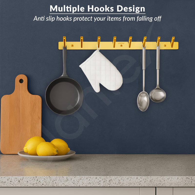 Plantex Wall Hooks for Hanging Cloth/Stainless Steel Towel Hangers/Bathroom Robe Hooks/Door Hangers/Square Wall Hook/Hook Rail for Hanging Keys - 8 Hooks (Pack of 3, PVD Gold)-2